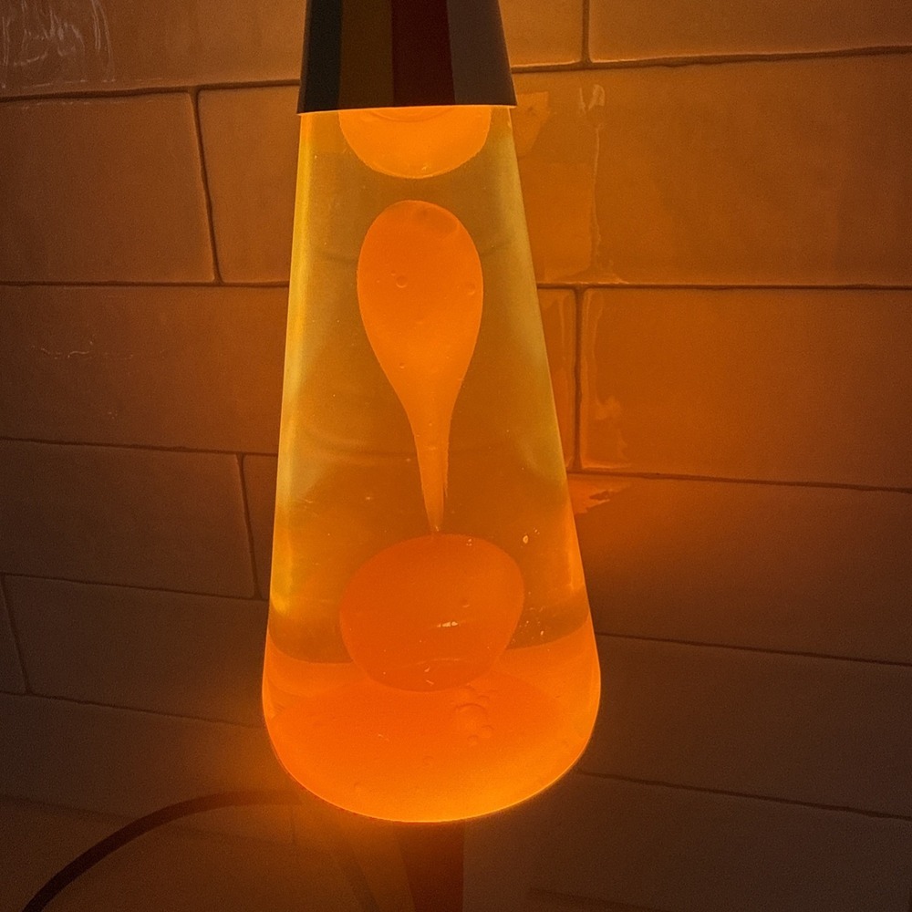Lava Lamp Orange Wax Clear Liquid White Base & Cap 14.5" Motion Light Lite Retro - Picture 4 of 16